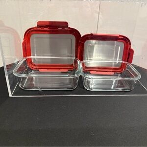 Hells Kitchen Glass Food Storage Containers | Red Lids - Set of 2 | New in box